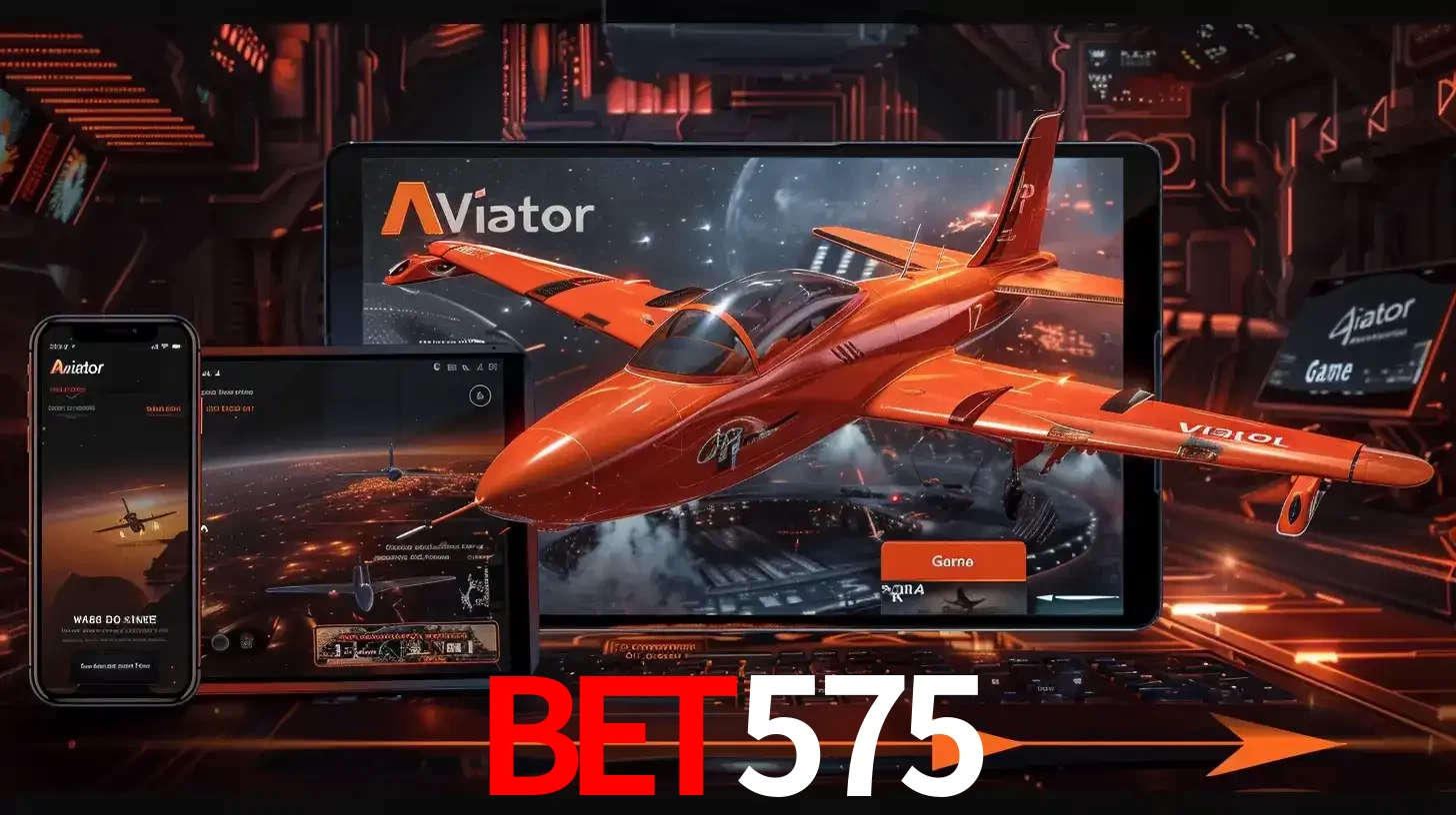 Apresentação tecnológica do jogo Aviator com um avião saindo da tela de um tablet, demonstrando a experiência imersiva em múltiplos dispositivos no bet575.