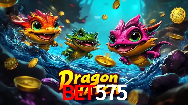 Arte promocional do jogo Dragon Hatch com três adoráveis dragões bebês nadando entre moedas de ouro, um dos slots mais divertidos para jogar no cassino bet575.