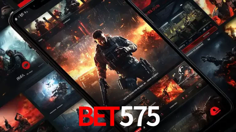 Tela de um celular exibindo uma galeria de jogos de tiro com temática militar, mostrando a variedade de e-sports disponíveis para apostas na plataforma de entretenimento bet575.