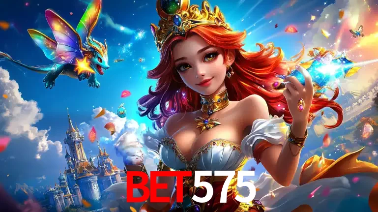 A princesa de um reino de fantasia mágico, com seu pequeno dragão, apresentando um mundo de prêmios encantados nos jogos de caça-níqueis do cassino bet575.